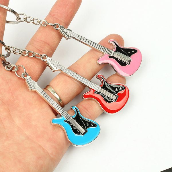 Wholesale Music Festival Metal Instrument Colorful Guitar Keychain Online Sale