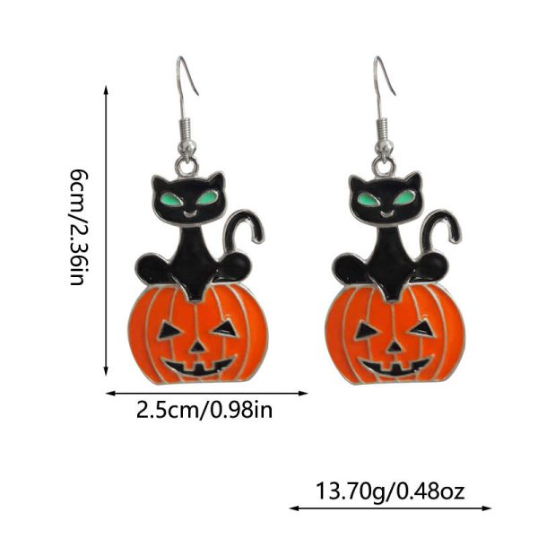 Wholesale Halloween Personalized Creative Black Cat Pumpkin Earrings on Sale