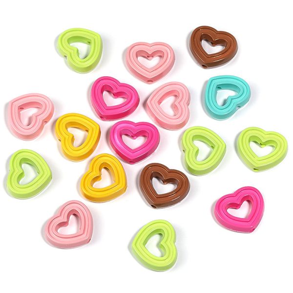 Wholesale 100pcs Acrylic Colorful Hollow Heart Jewelry Accessories Beads For Cheap