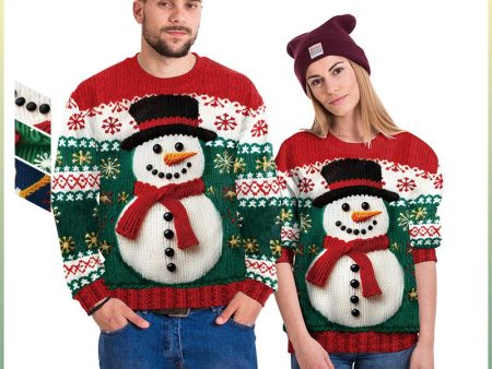 Wholesale Christmas New Snowman Christmas Tree Imitation Sweater Pattern 3D Digital Printing Round Neck Sweatshirt Hot on Sale