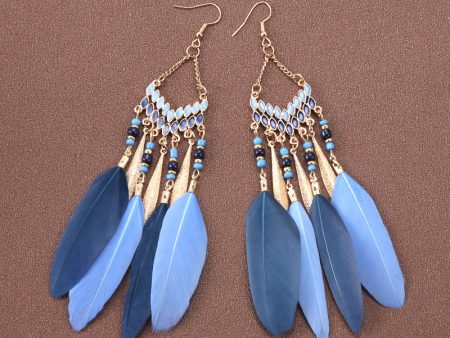 Wholesale Bohemian Feather Long Earrings Supply