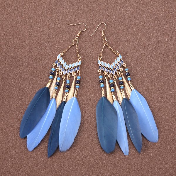 Wholesale Bohemian Feather Long Earrings Supply