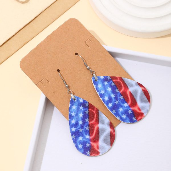 Wholesale Independent Day Stripe Star Water Drops American PU Leather Ear Ring Online