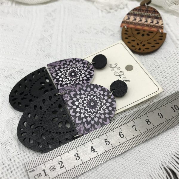 Wholesale Retro Exaggerated Wood Print Hollow Earrings For Cheap