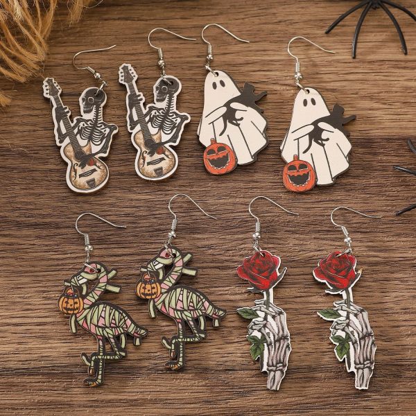 Wholesale Halloween Skeleton Flamingo Pumpkin Ghost Wooden Pendant Online Sale