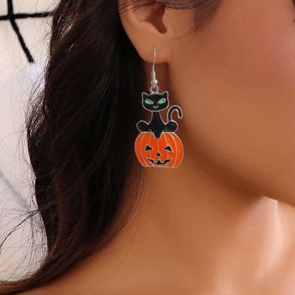 Wholesale Halloween Personalized Creative Black Cat Pumpkin Earrings on Sale