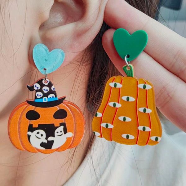 Wholesale Halloween Series Pumpkin Cartoon Funny Ghost Acrylic Earrings on Sale