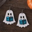 Wholesale Halloween Gothic Style Cute Ghost Flower Book Pocket Ghost Pendant Wooden Double-sided Earrings For Cheap