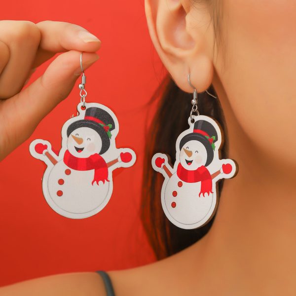 Wholesale Christmas Snowflake Santa Claus Wooden Earrings Hot on Sale