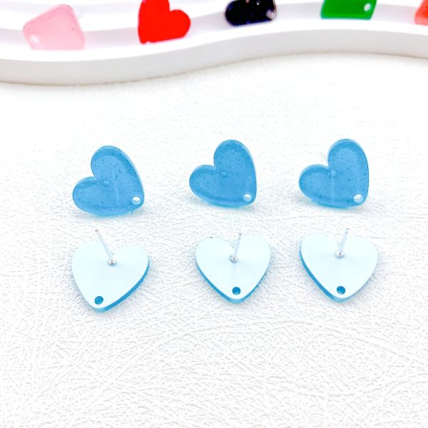 Wholesale 50PCS Handmade DIY Acrylic Fine Glitter Heart Trapezoid Colorful 925 Silver Needle Hole Earrings Discount