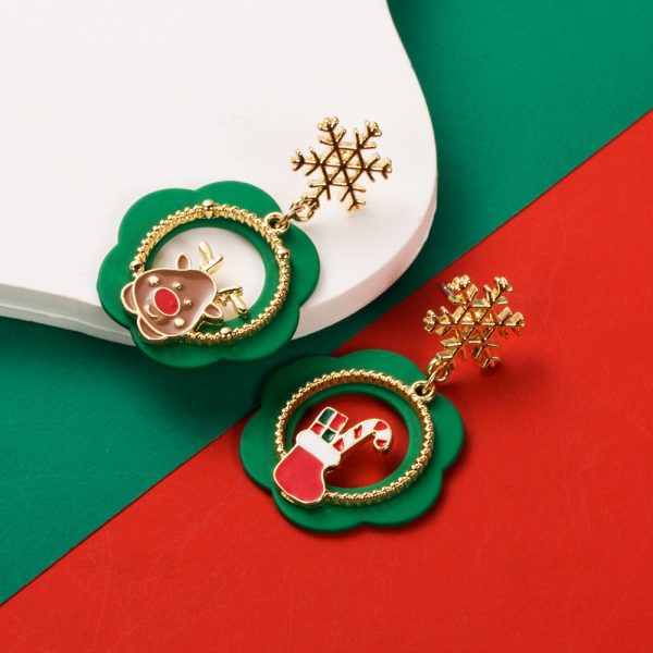 Wholesale Christmas Series Fashion Oil Dripping Elk Snowflake Candy Earrings Online Hot Sale