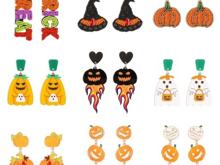 Wholesale Funny Cartoon Halloween Party Dark Pumpkin Ghost Letter Skull Earrings Online now