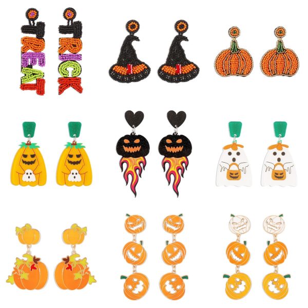 Wholesale Funny Cartoon Halloween Party Dark Pumpkin Ghost Letter Skull Earrings Online now