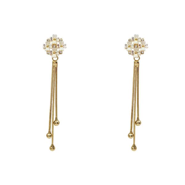 Wholesale Flower Temperament Tassel Silver Needle Diamond Earrings Online now