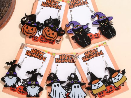 Wholesale Halloween Series Pumpkin Candy Little Devil Ghost Black Cat Dwarf Acrylic Earrings Online now