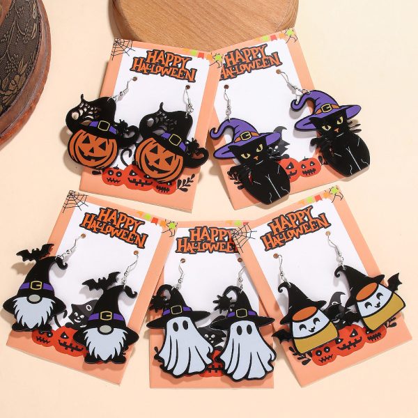 Wholesale Halloween Series Pumpkin Candy Little Devil Ghost Black Cat Dwarf Acrylic Earrings Online now