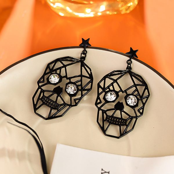 Wholesale Dark Style Exaggerated Metal Skull Diamond Earrings Online now