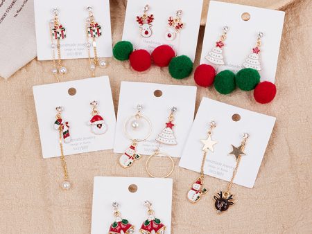 Wholesale 925 Silver Needle Christmas Asymmetric Old Man Gift Candy Snowman Elk Cane Earrings Online