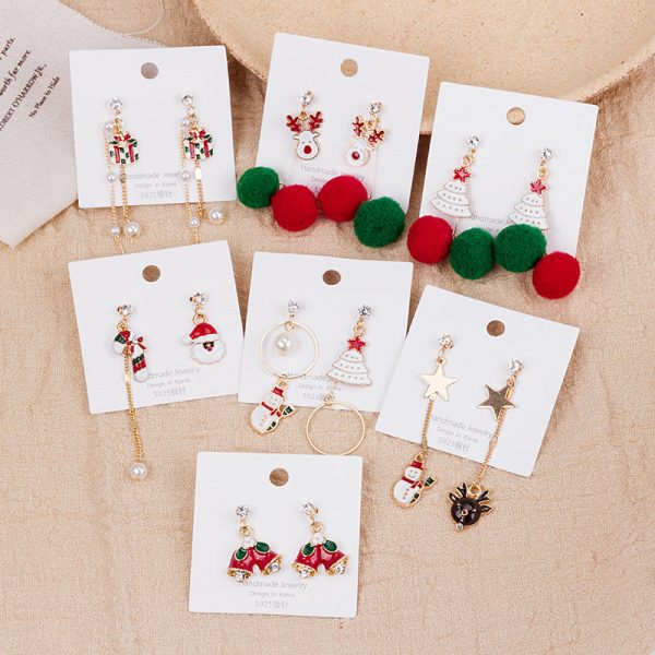 Wholesale 925 Silver Needle Christmas Asymmetric Old Man Gift Candy Snowman Elk Cane Earrings Online