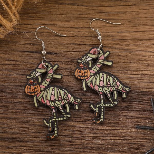 Wholesale Halloween Skeleton Flamingo Pumpkin Ghost Wooden Pendant Online Sale