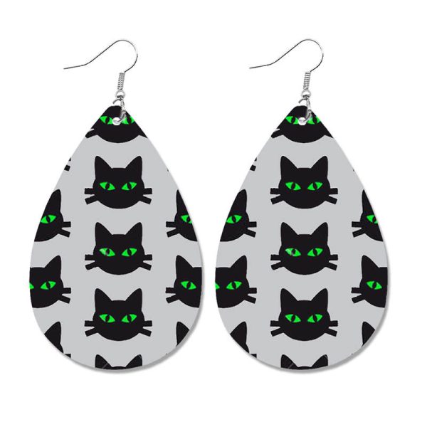 Wholesale Halloween Spider Fun Pumpkin Bat Print Water Drop Leather Earrings Online