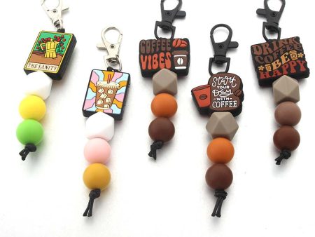 Wholesale Silicone Cartoon Coffee Print Beaded Bracelet Keychain Fashion