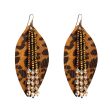 Wholesale Leaf Leopard Leather Crystal Tassel Earrings For Sale