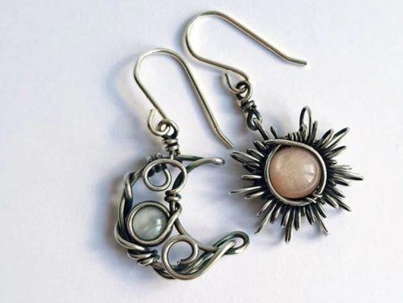 Wholesale Bohemian Retro Asymmetric Sun and Moon Earrings Online now