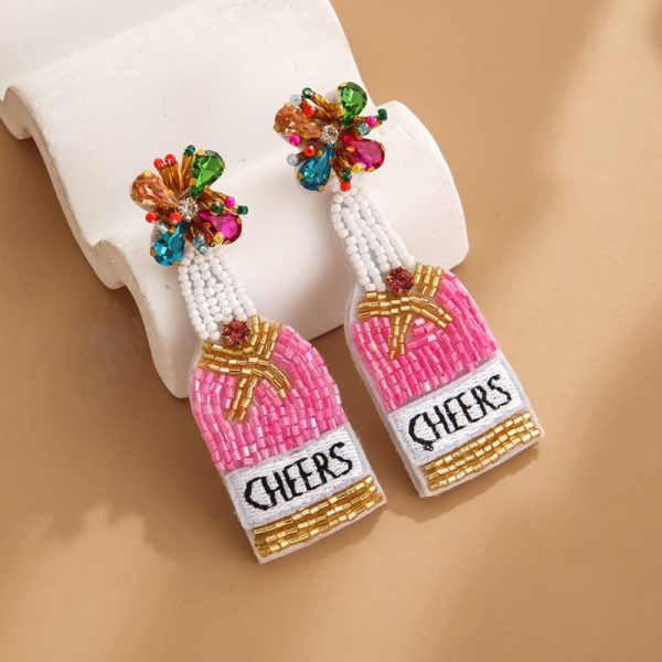 Wholesale Bohemian Handmade Fabric Rice Beads Wine Bottle Flower Earrings Sale