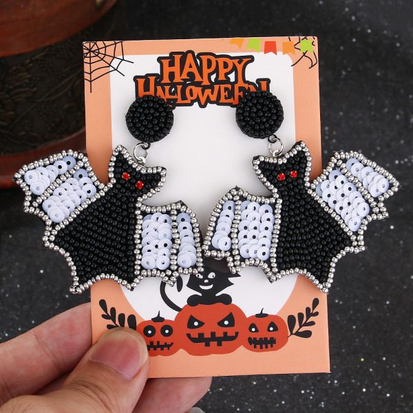 Wholesale Halloween Vintage Witch Hat Black Cat Demon Pumpkin Bat Beaded Earrings For Discount