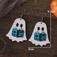 Wholesale Halloween Gothic Style Cute Ghost Flower Book Pocket Ghost Pendant Wooden Double-sided Earrings For Cheap