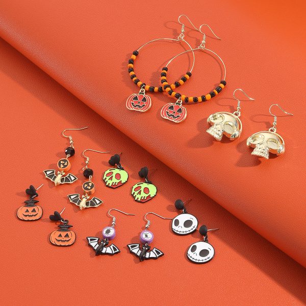 Wholesale Halloween Pumpkin Bat Skull Earrings Set on Sale