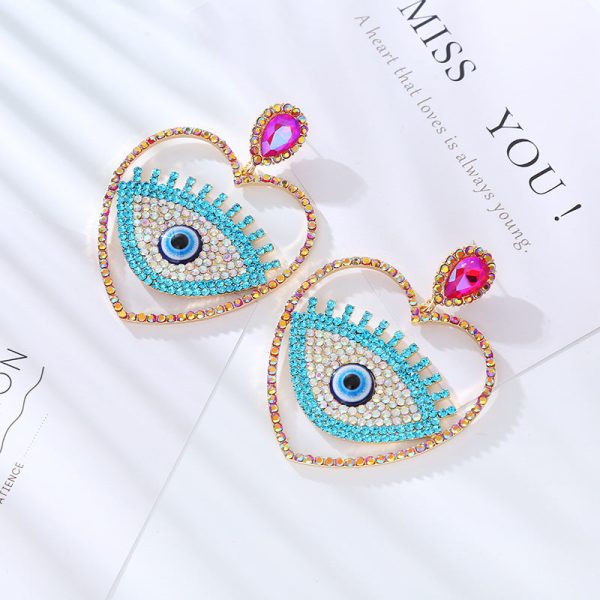 Wholesale Fashion Diamond Heart Evil Eye Exaggerated Earrings on Sale