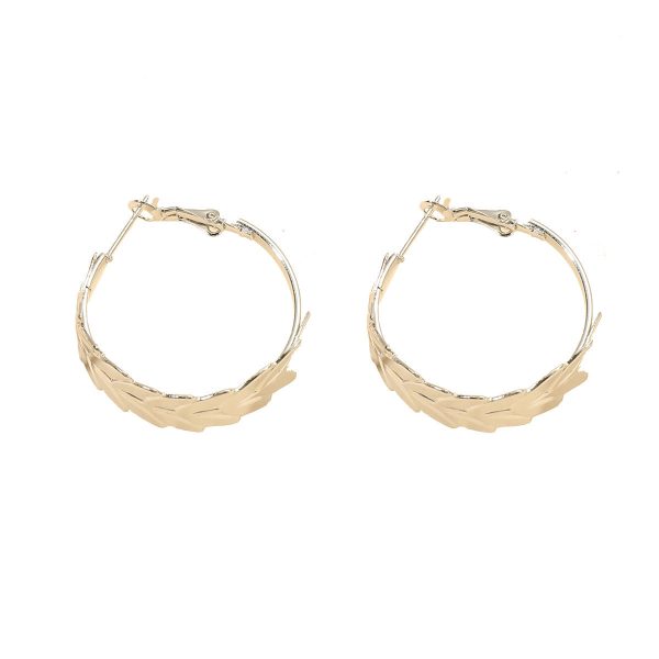 Wholesale Creative Exaggerated Metal Geometric Round Feather Hoop Earrings Online Sale