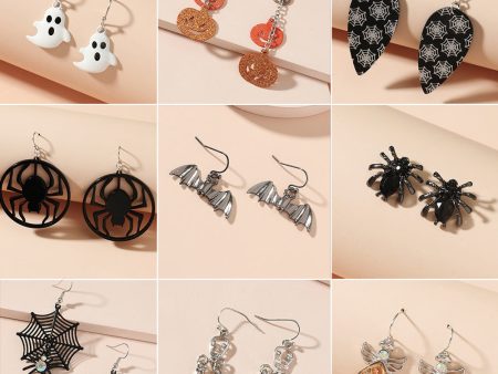 Wholesale Halloween Series Funny Spider Skull Earrings Supply