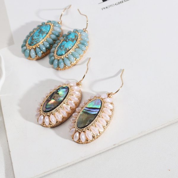 Wholesale Pearl Inlaid Fashion Abalone Oval Earrings For Sale