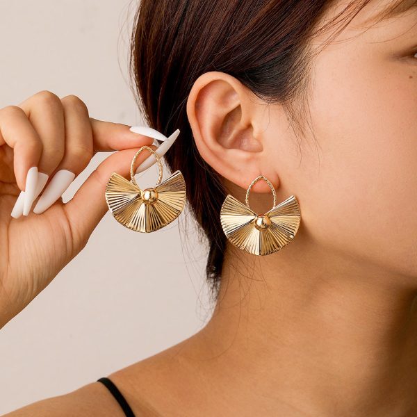 Wholesale Exaggerated Geometric Pleated Fan-shaped Large Earrings For Sale