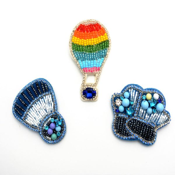 Wholesale Handmade Beaded Blue Series Embroidered Cloth Patch Hat Clothes Decoration Fashion