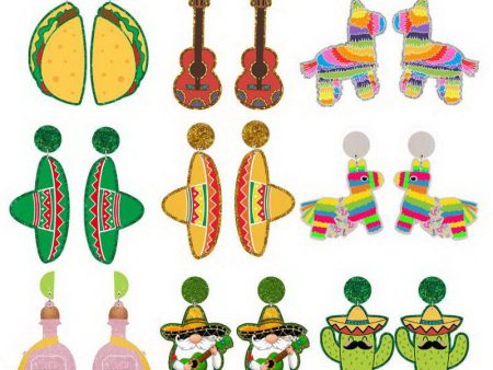 Wholesale Mexican Carnival May 5th Guitar Horse Hat Wine Bottle Violin Goblin Cactus Earrings Online now