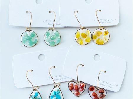 Wholesale 6pcs Citrine Turquoise Tourmaline Various Natural Stone Geometric Earrings For Cheap