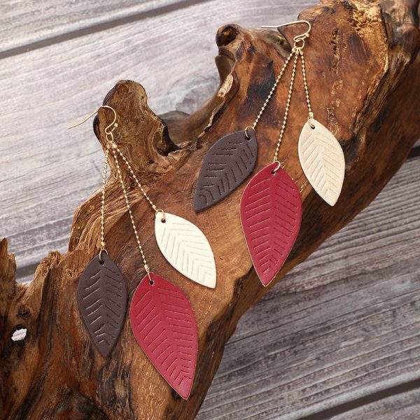 Wholesale Cowhide Leaf Artificial Leather Leaf Earrings Hot on Sale