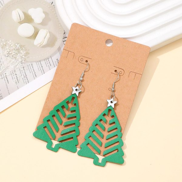 Wholesale Christmas Simple Hollow Christmas Tree Pu Leather Earrings Online now