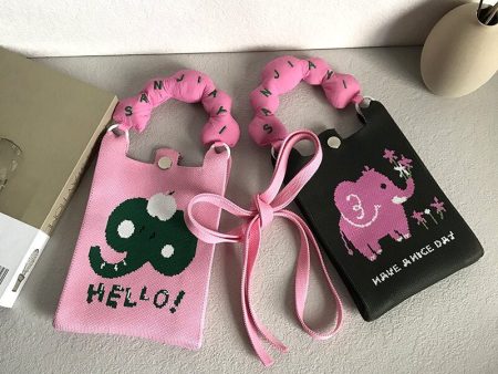 Wholesale Cute Cartoon Elephant Pattern Mini Clutch Knitted Bag Cheap