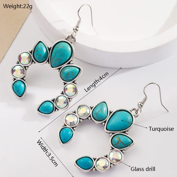 Wholesale Retro Geometric Creative Alloy Inlaid Turquoise Color Diamond Bohemian Earrings Supply