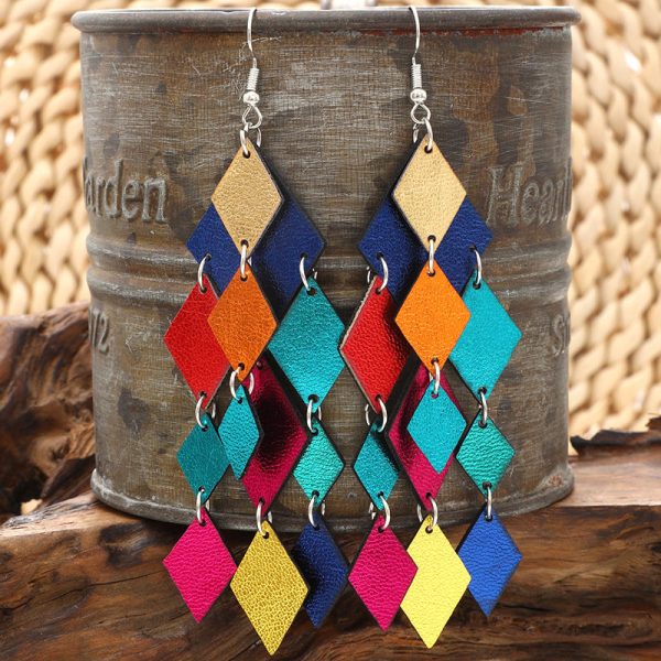 Wholesale Bohemian Style Feathers Shaped Small Leaves PU Leather Earrings Online Sale