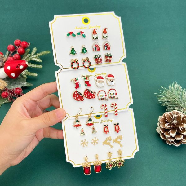 Wholesale Cute Elk Santa Claus Snowman Cartoon Oil Drop Christmas Earrings For Discount