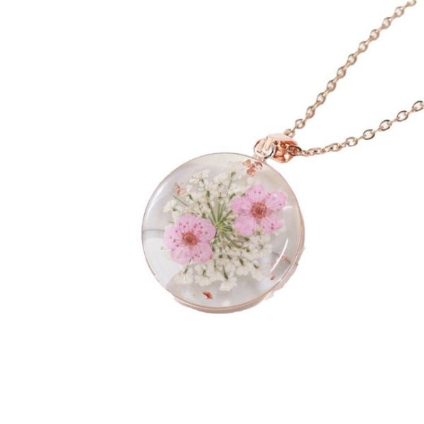 Wholesale 6pcs Rose Gold Forget-me-not Dried Flower Transparent Resin Necklace For Discount