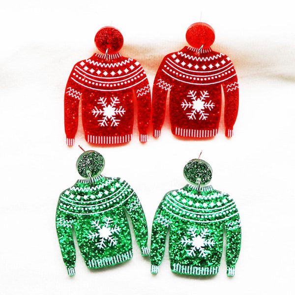 Wholesale Creative Christmas Women s Color Powder Acrylic Party Pendant Snowflake Sweater Earrings For Cheap