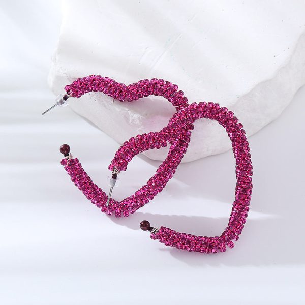 Wholesale Fashion Open Heart Shaped Earrings with Diamonds Discount