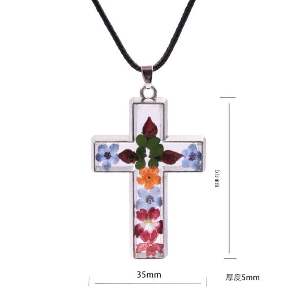 Wholesale 6pcs Natural Stone Rose Dried Flower Resin Cross Fashion Necklace Supply